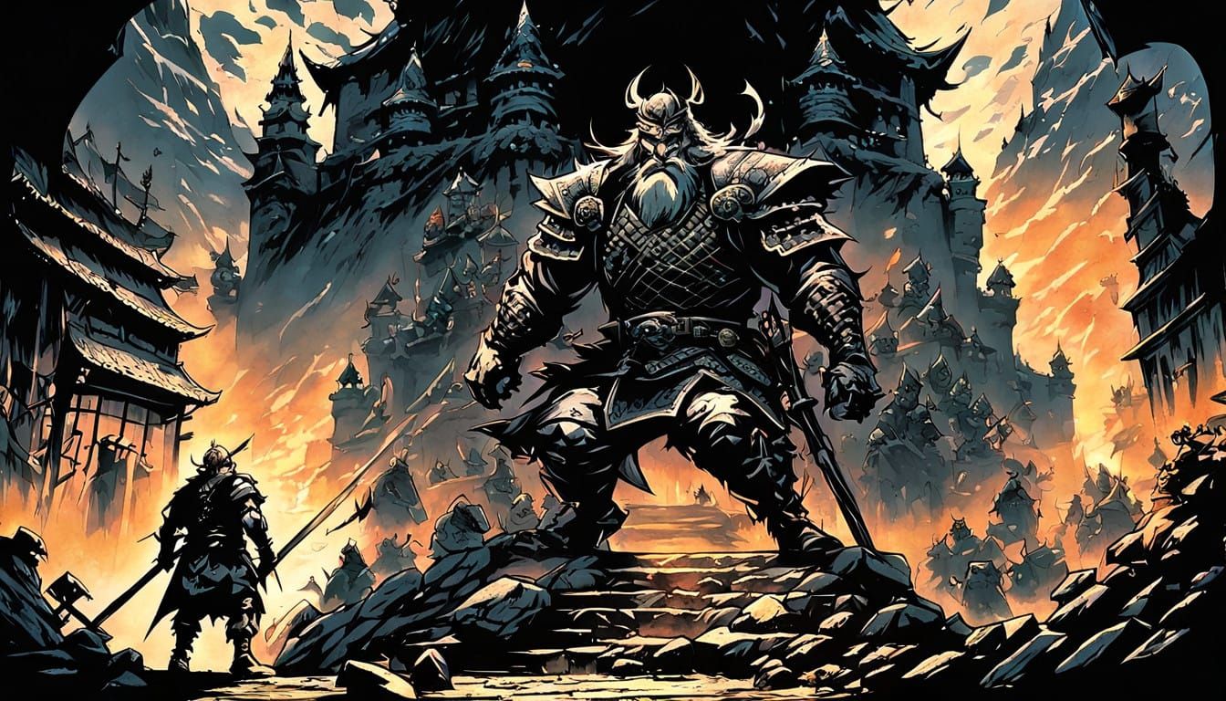 Epic Fantasy Warrior in Chiaroscuro Style