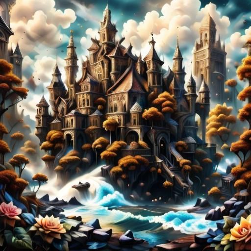 Epic Movie Shot with Watercolor Fairies and Neon Crystals