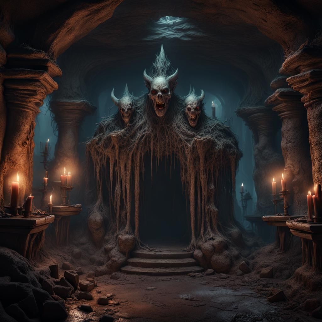 Eerie Crypt of Spectral Ghouls: Detailed Matte Painting