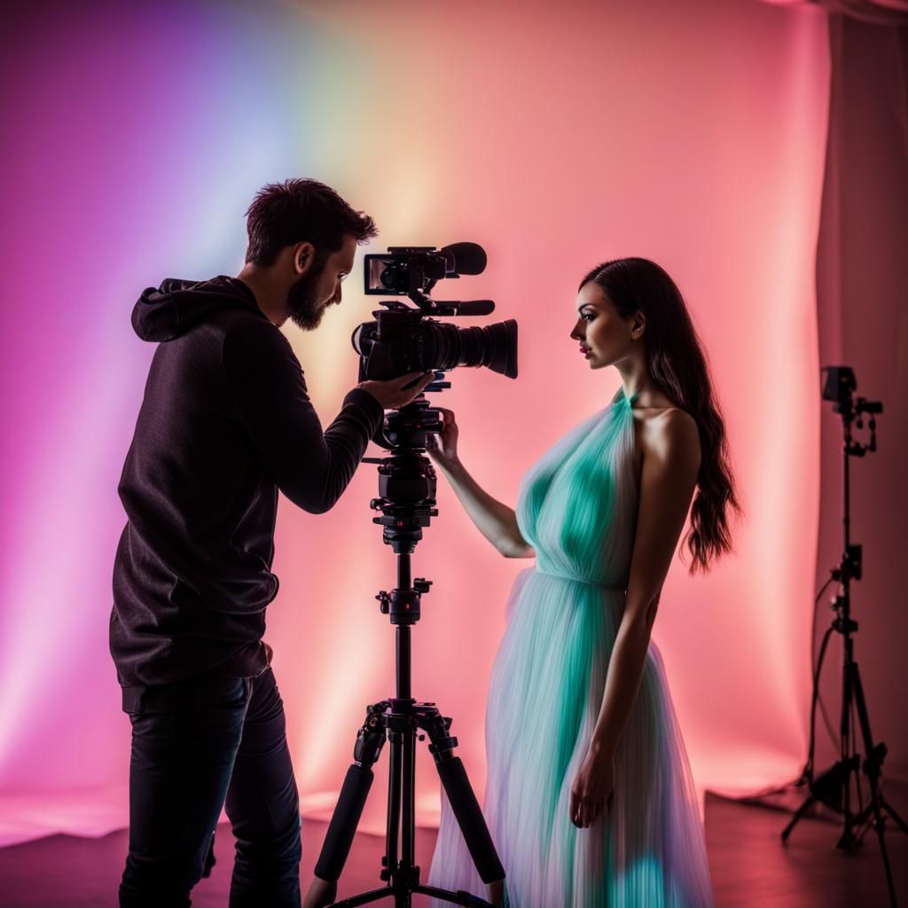Videographer Films Iridescent Woman in Studio