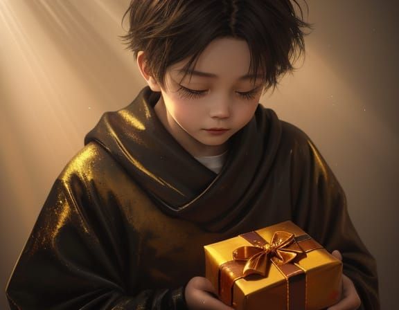 Unsettling Grunge Oil Painting of Brothers and Gifts