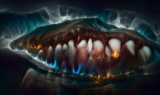Bioluminescent Megalodon Breaching Bloody Ocean, Rutkowski S...