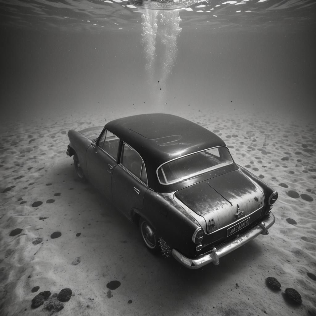 Underwater Car: Black and White Automotive Photography