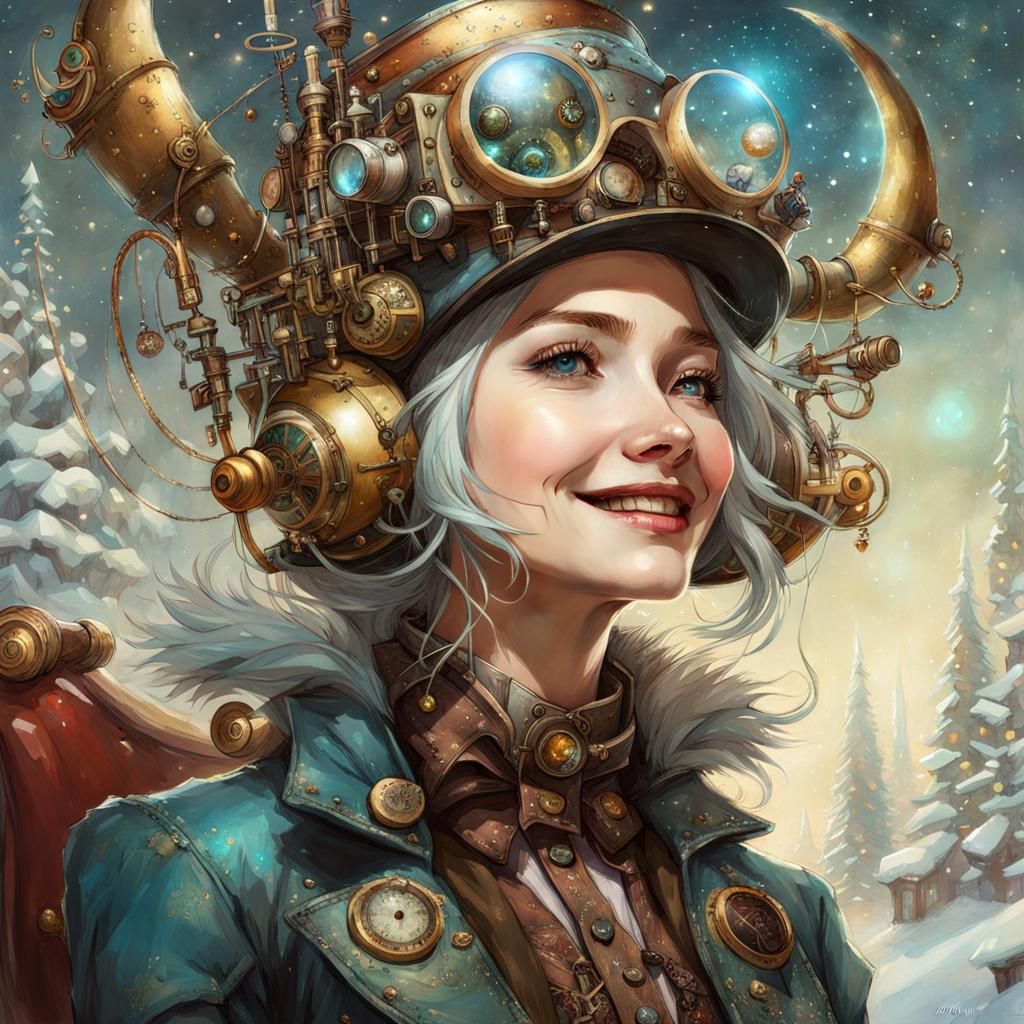 Steampunk Elf on Christmas Sleigh Portrait