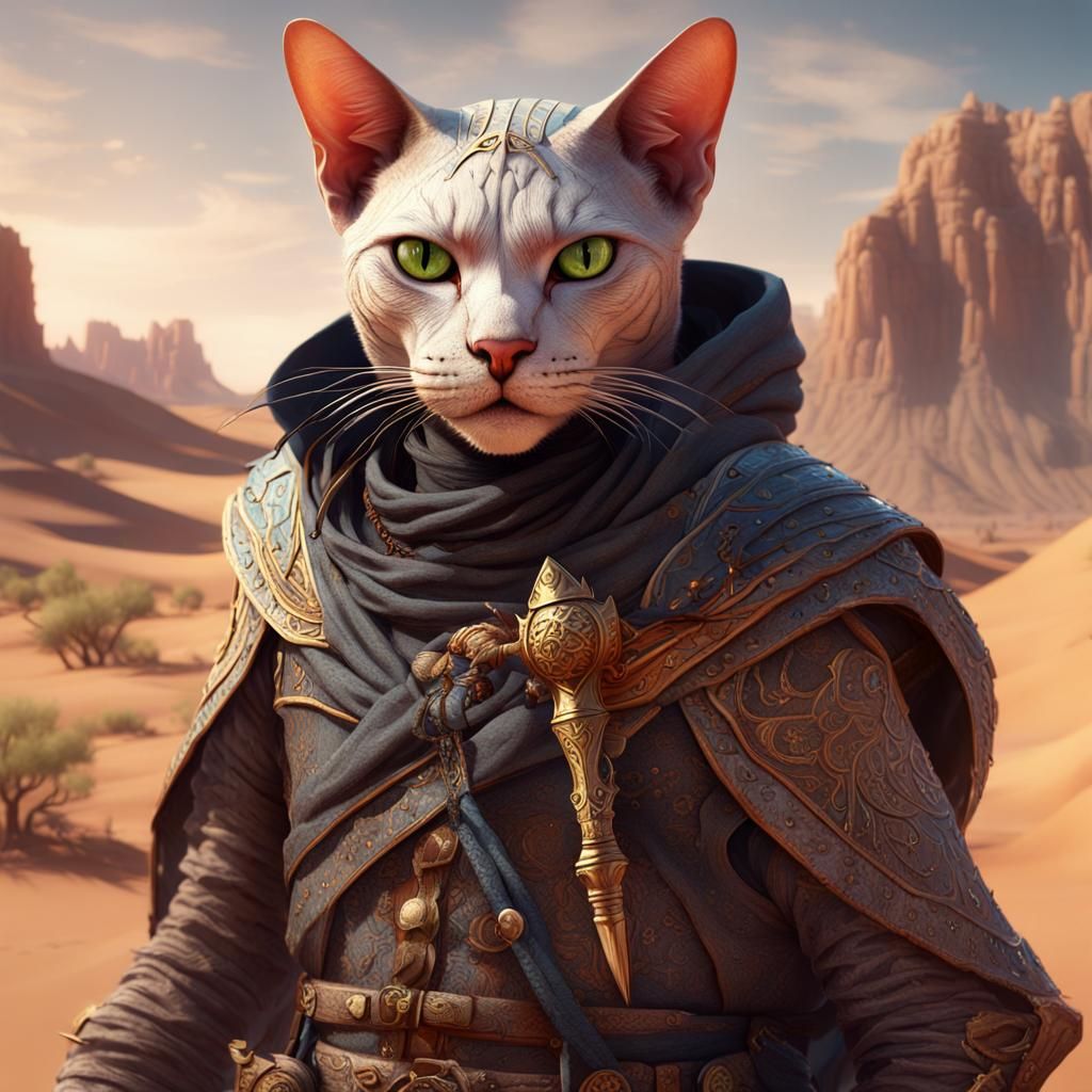 Hairless Cat Desert Warrior Concept Art