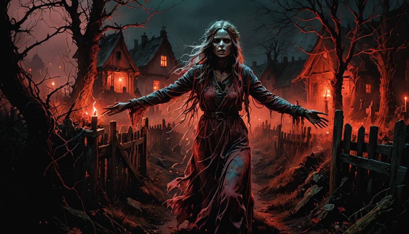 Ethereal Apparitions in Dreary Village, Horror Art