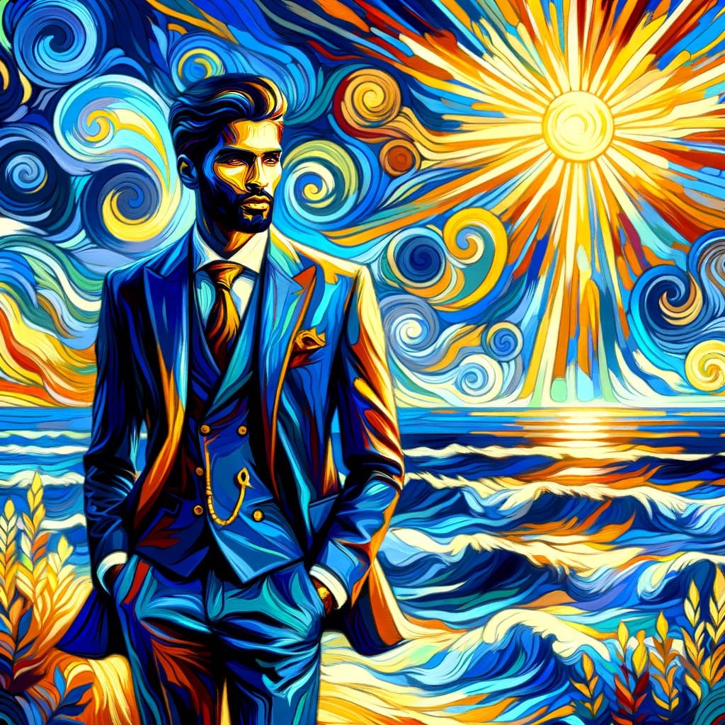 Confident Man Radiates Fauvist Vibrance in Modern Traditiona...