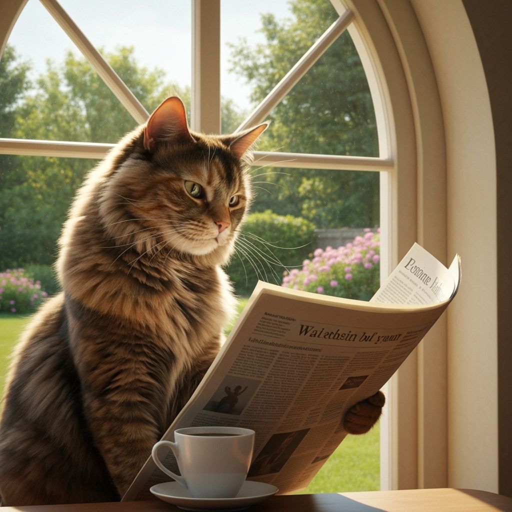 A cat reeding newspaper