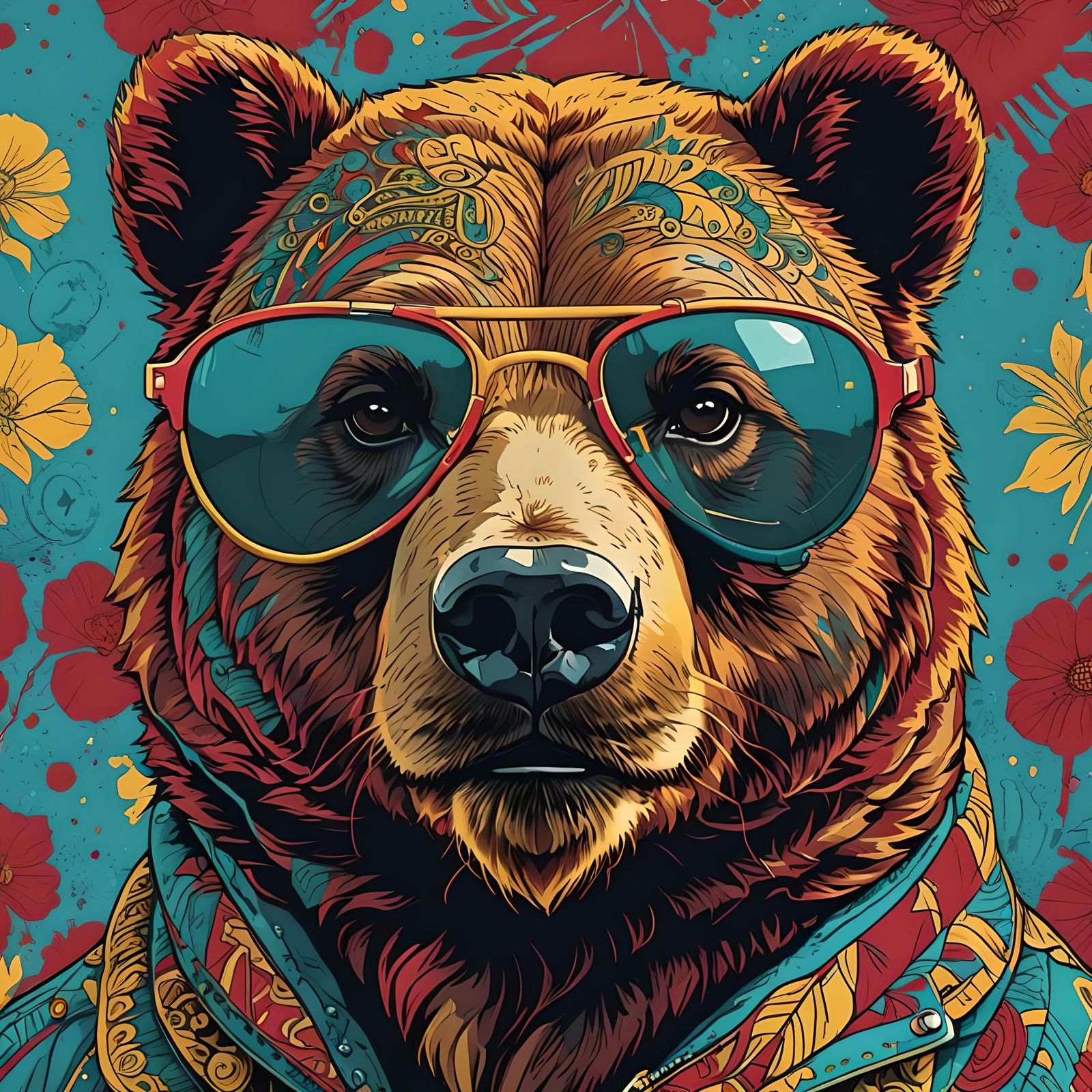 Pop Art Bear in Aviator Sunglasses: Vector Screen Print