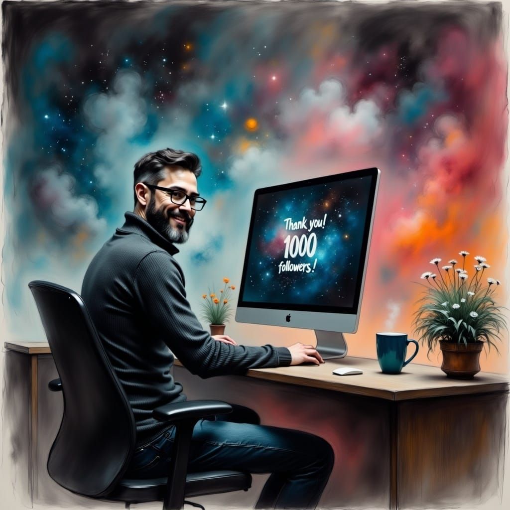 Friendly Man Thanks Followers in Matte Painting