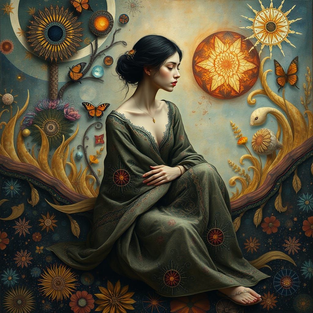 Dreamlike Figure in Whimsical, Textured Attire