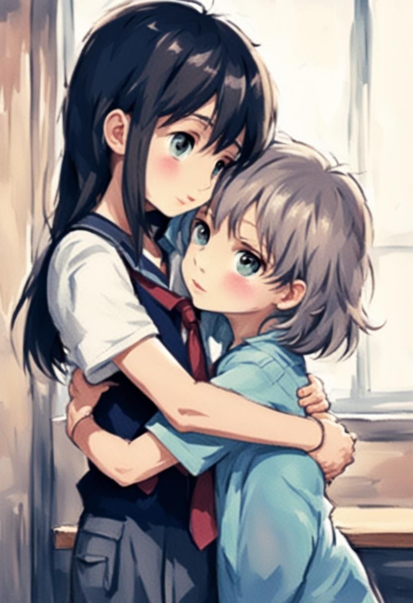 Boy and Girl Share a Heartfelt Hug