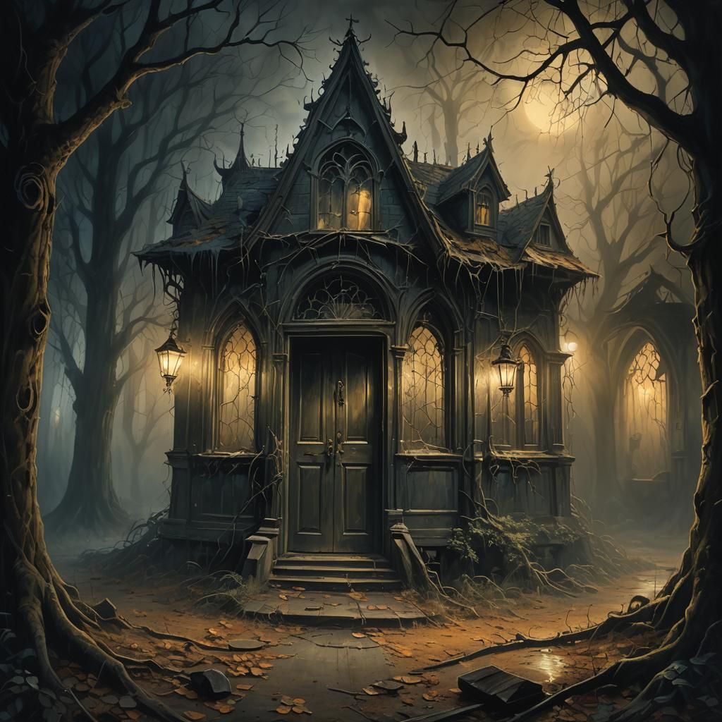 Eerie Gothic Haunted House in Autumn Colors