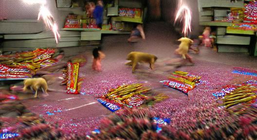 Fireworks candy and puppy dog store
