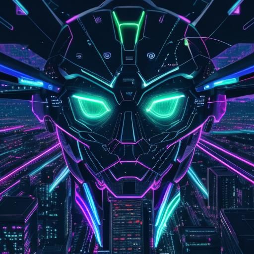 Neon Cityscape Drone in Manga Style