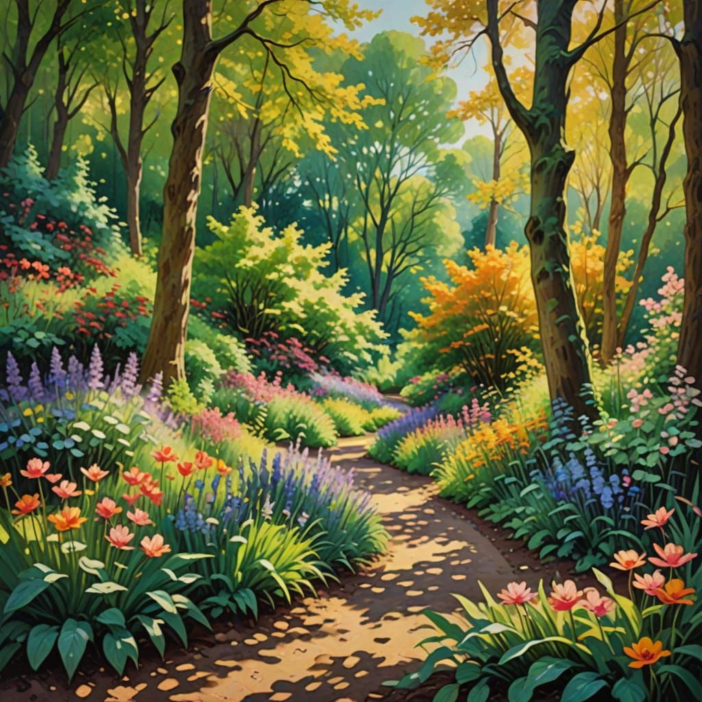 Impressionist Garden in a Glen with Triadic Colors