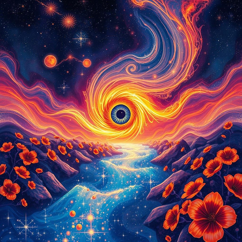 Celestial Eye Surrounded by Prismatic Waves of Light in Vibr...