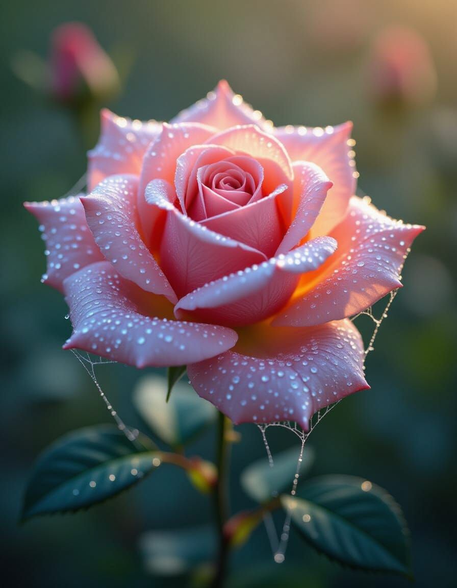 Glowing Spiderweb Rose with Morning Dew