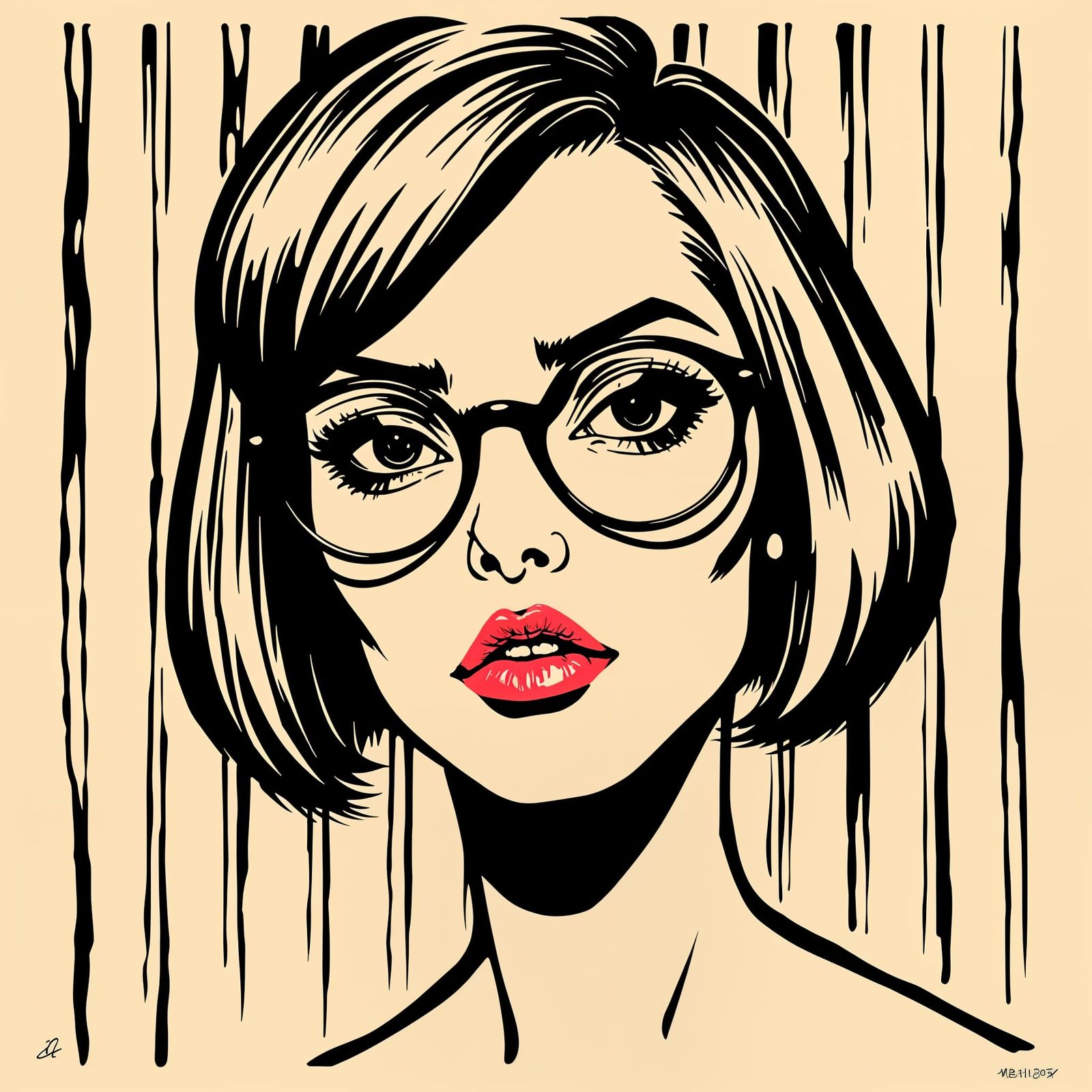 Dramatic Portrait in Woodcut Print Style