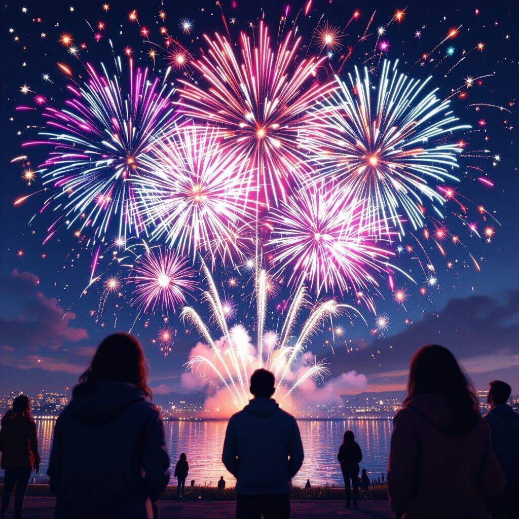Fireworks Light Up Night Sky in Hyperrealistic 3D