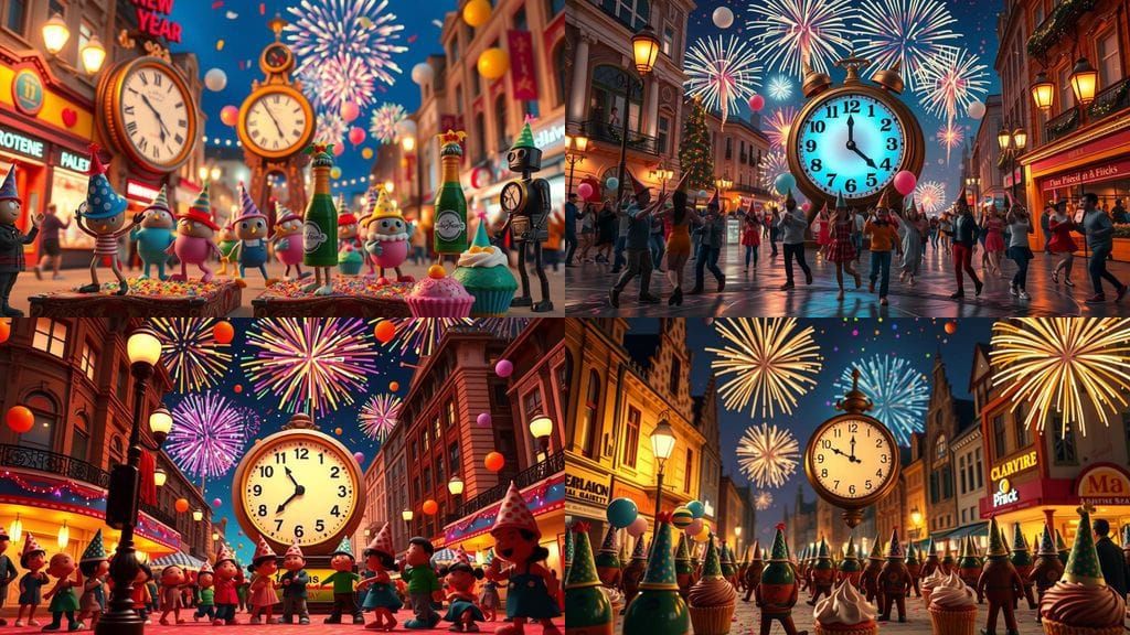 Vibrant New Year's Eve Celebration in Whimsical Claymation S...
