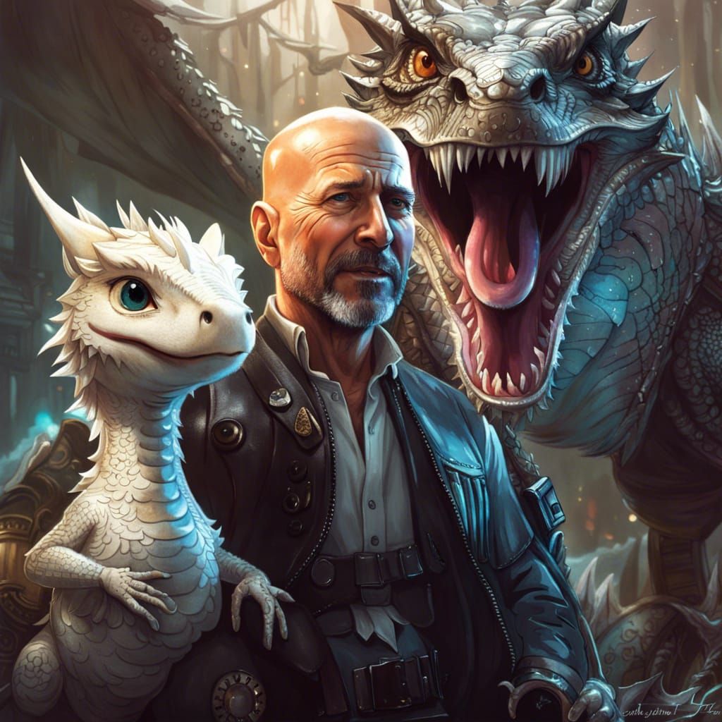 Bruce Willis with his dragon pets