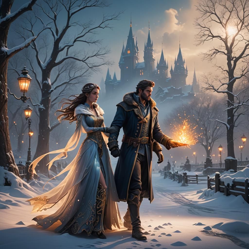 Fog Man Proposes to Snow Girl: Fantasy Art