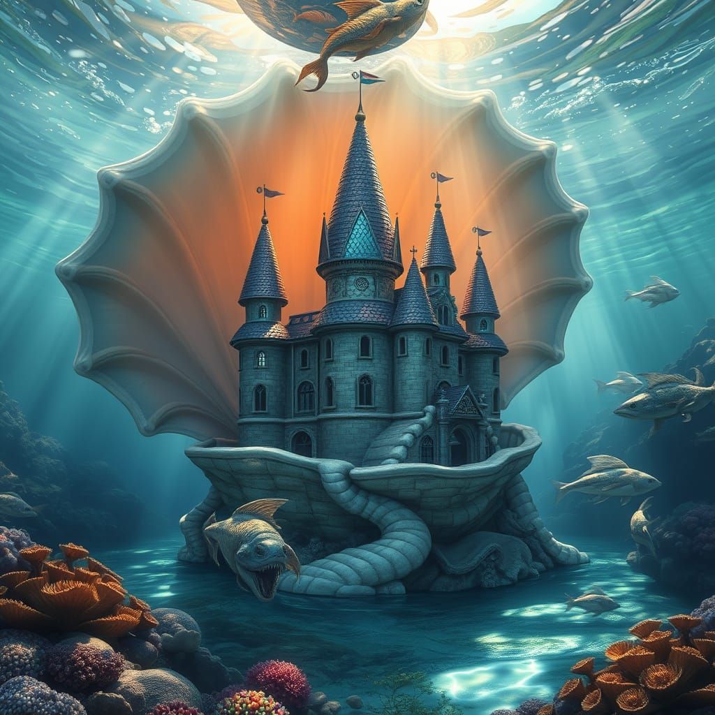 Underwater Castle with Iridescent Details, Ethereal Fantasy
