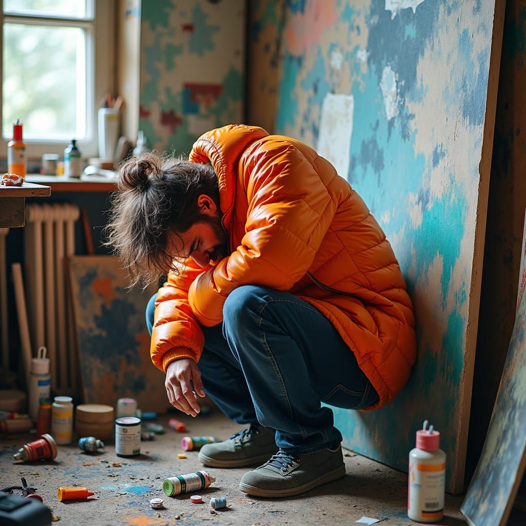 Frustrated Artist in Studio, Painterly Style