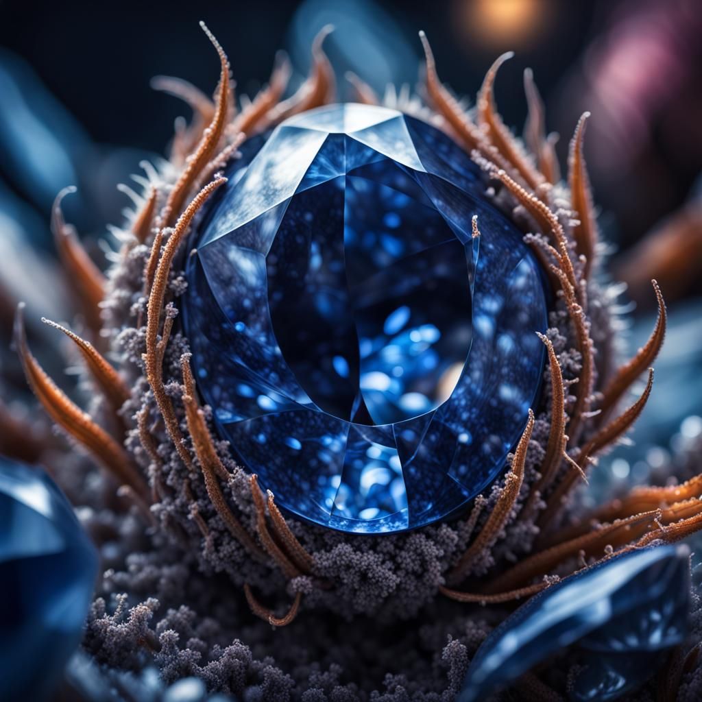 Cosmic Sapphire Seed Fantasy in Hyperrealism