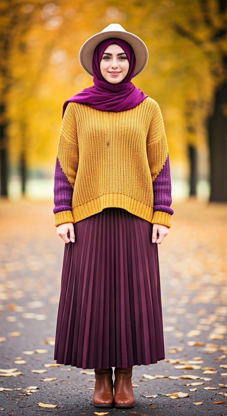 Woman in Purple Hijab in Autumn Park