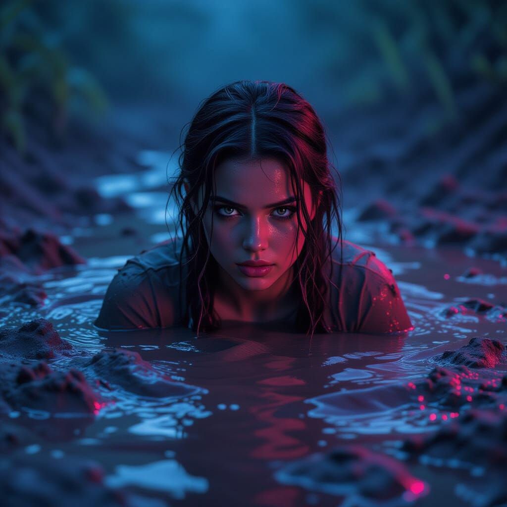 Determined Woman Sinks in Mud: Fantasy Concept Art