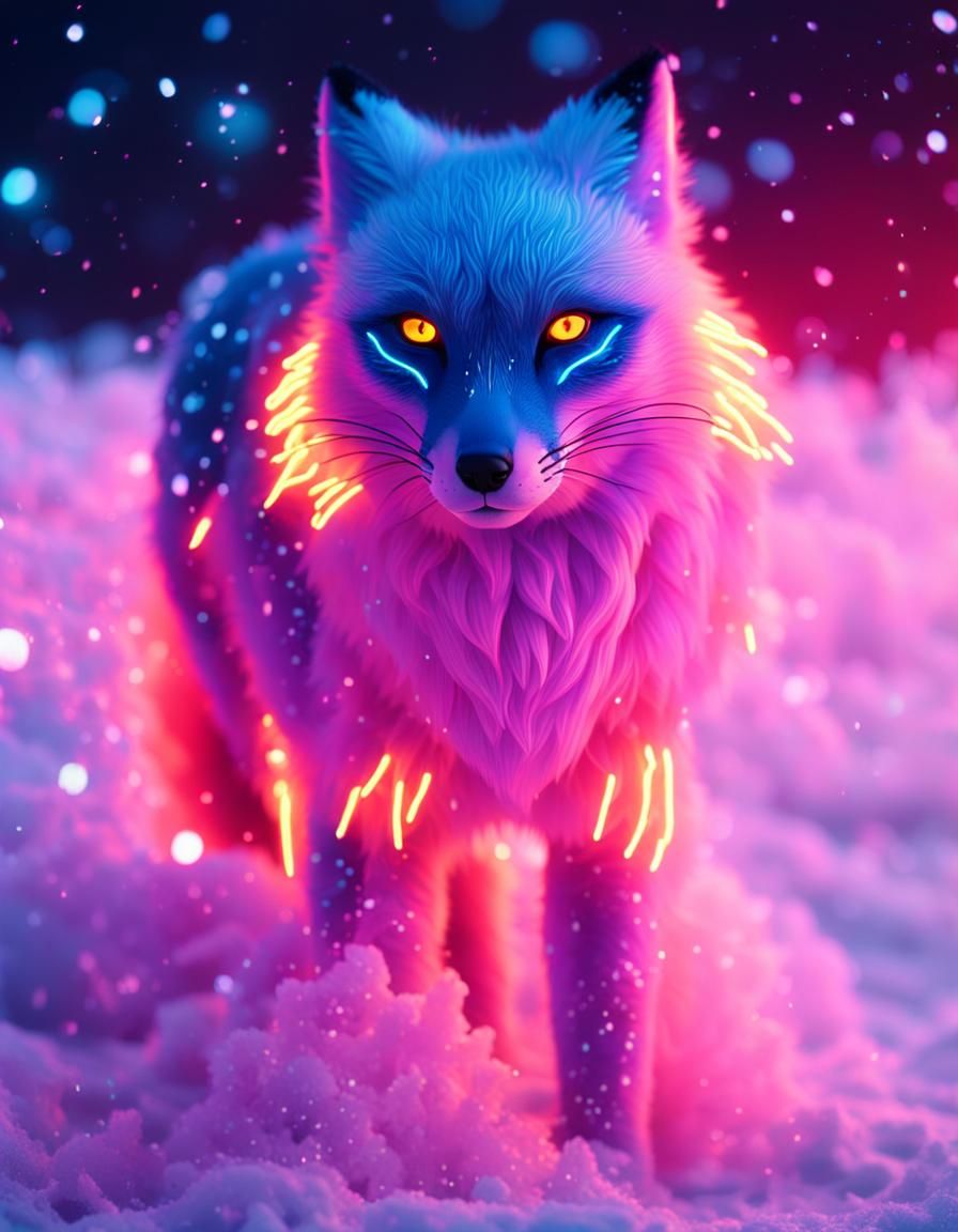 Synthwave Fire Fox in Neon Snowscape