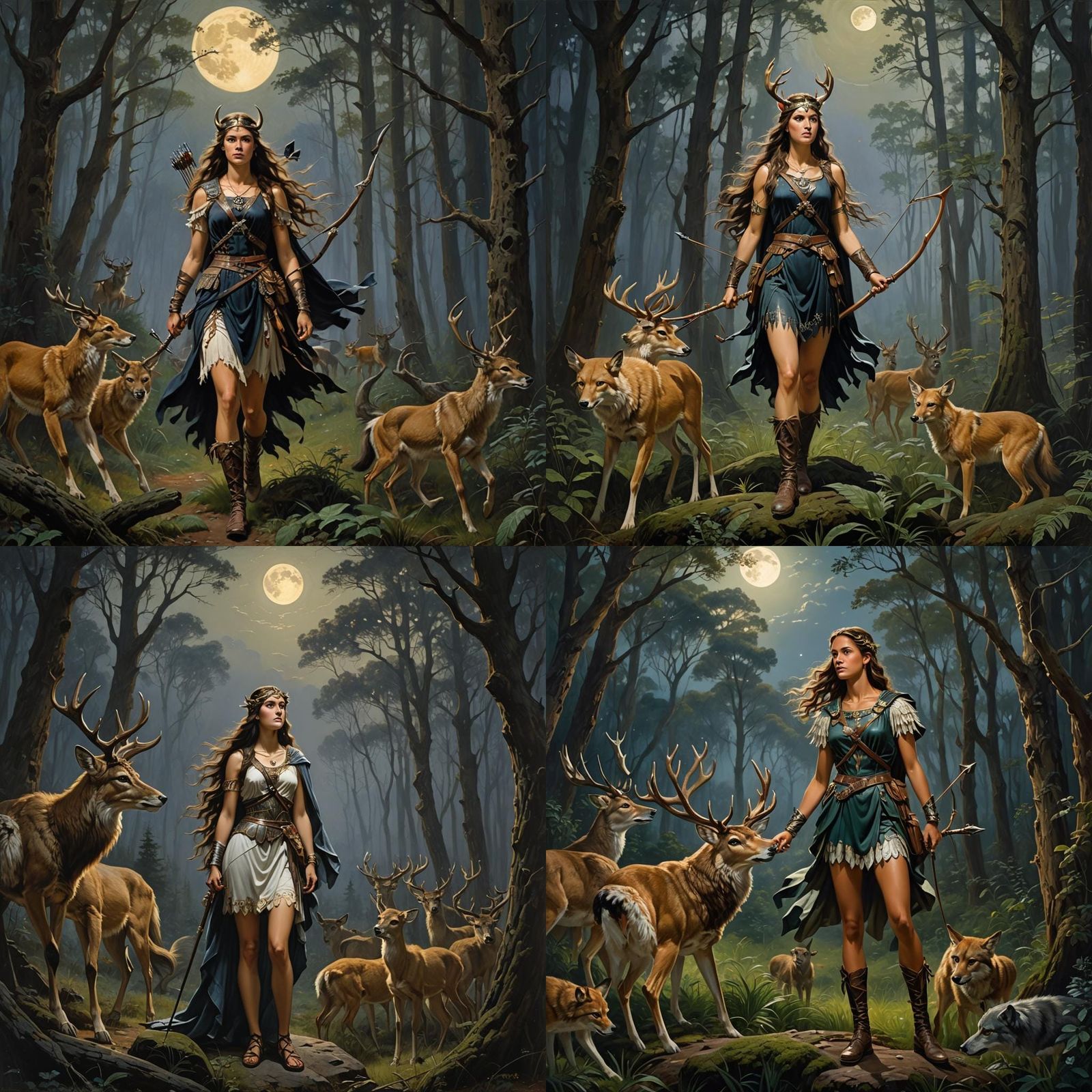 Artemis, Fierce Huntress in Moonlit Forest