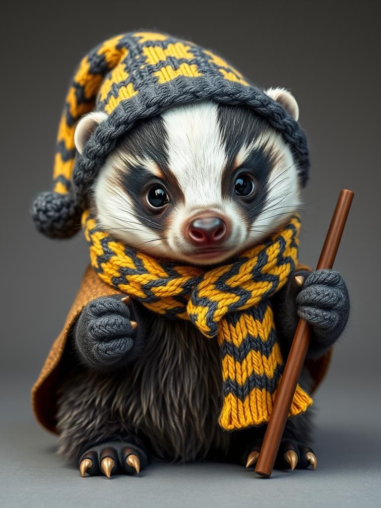 Wizard Badger Cub in Hufflepuff Knitwear