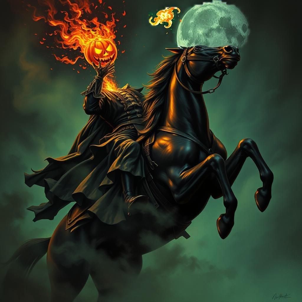 Gothic Headless Horseman with Flaming Neck