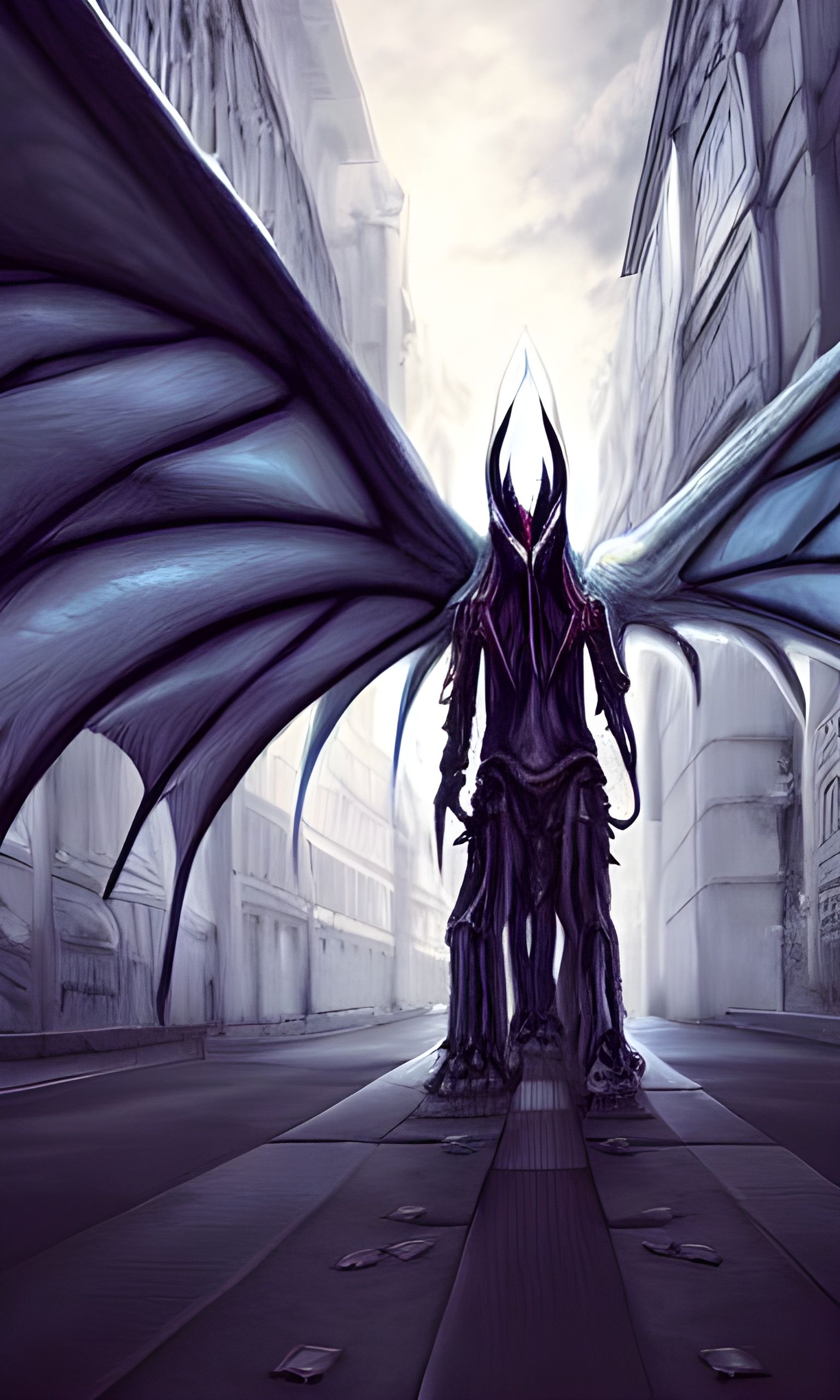 Demon with wings in a street