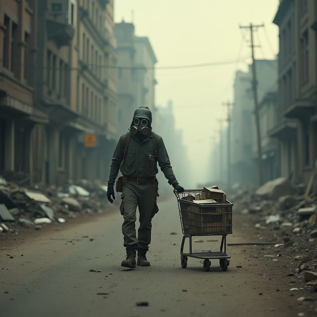 Post-Apocalyptic Book Cart: Gritty Photorealistic Image