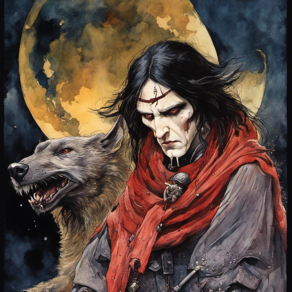 Beautiful Gangrel Vampire in Watercolour Style