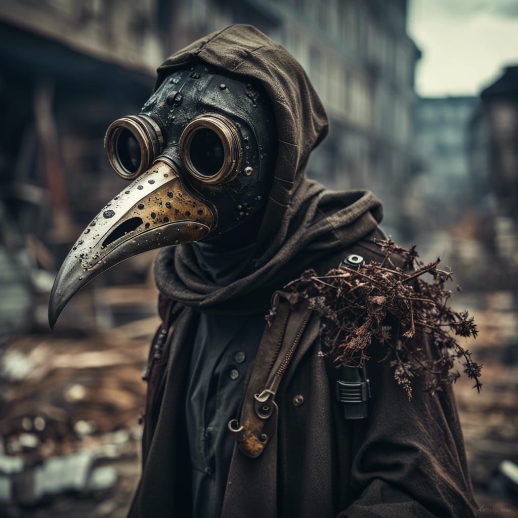 Dystopian Plague Doctor in Post-Apocalyptic Town