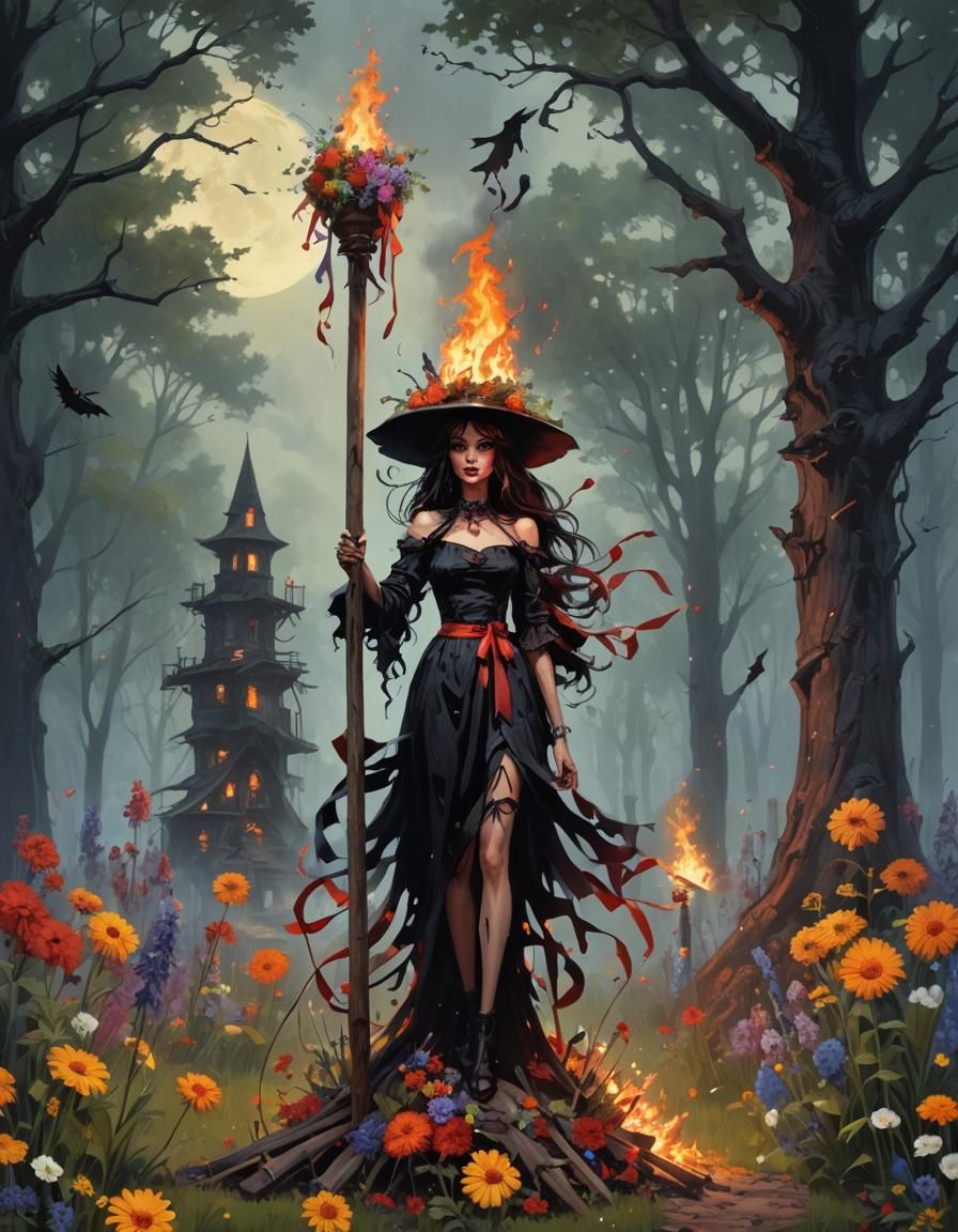 Beltane Celebration with Maypole and Bonfire