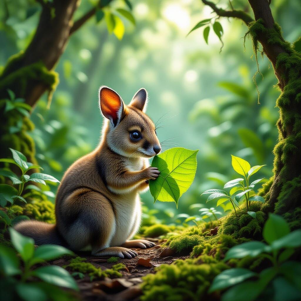 Marsupial Creature in Lush Rainforest