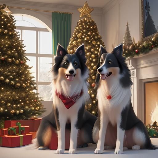 Border Collies Christmas: Pixar-Style 3D Digital Art