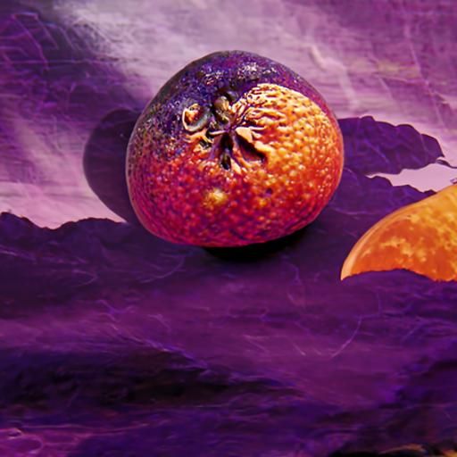 Surreal Purple Moon and Orange Fruit Composition