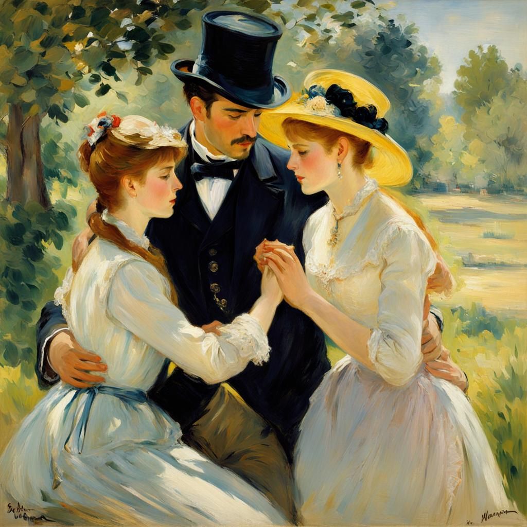 Polyamorous Throuple in Impressionist Oil Painting