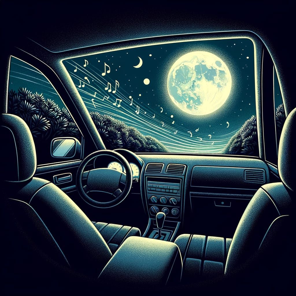 Car Window Down on Moonlit Serene Night