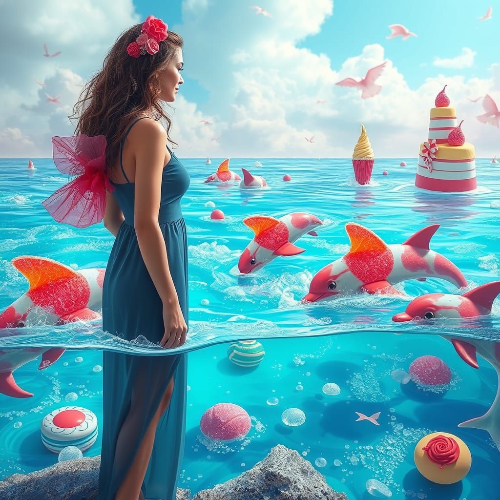 Dreamlike Soda Ocean with Candy Creatures