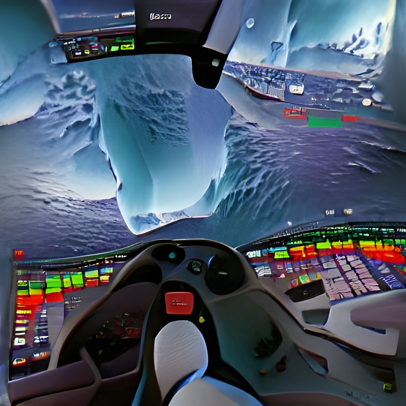 Cockpit View of Tsunami Approaching Iceberg