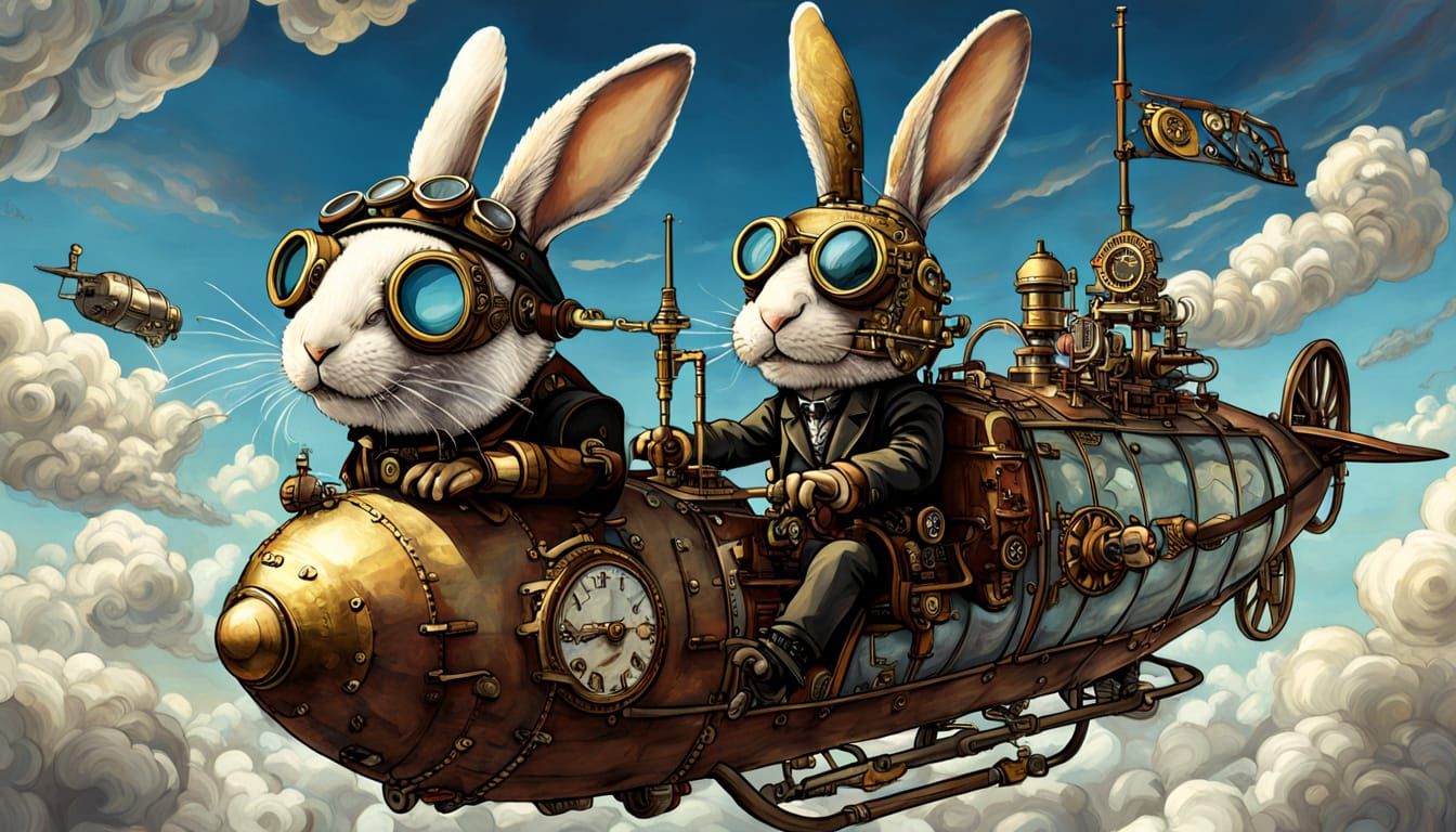 Steampunk Rabbit Pilot in Airship