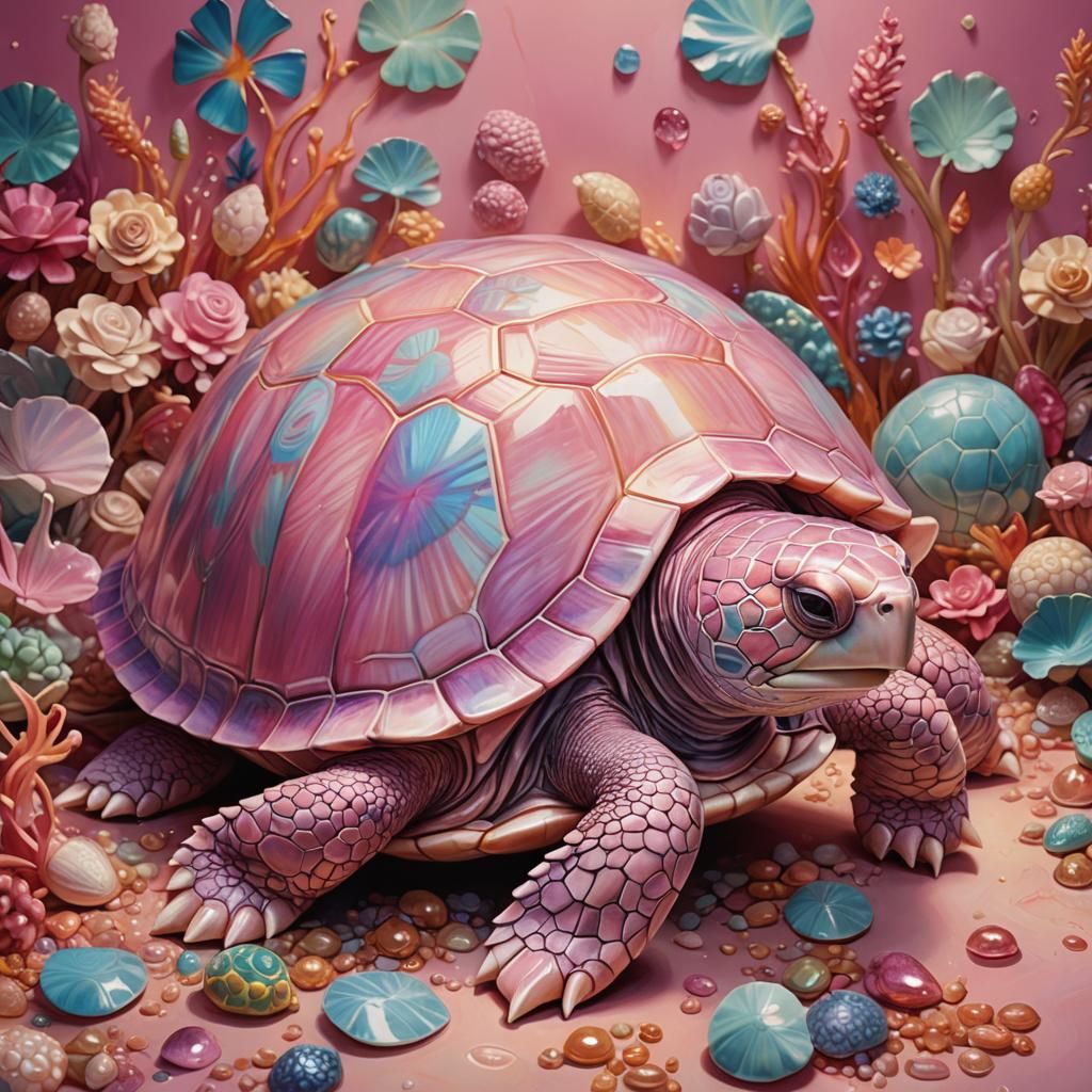 Hyperrealistic Pink Turtle Portrait in Mid-Air